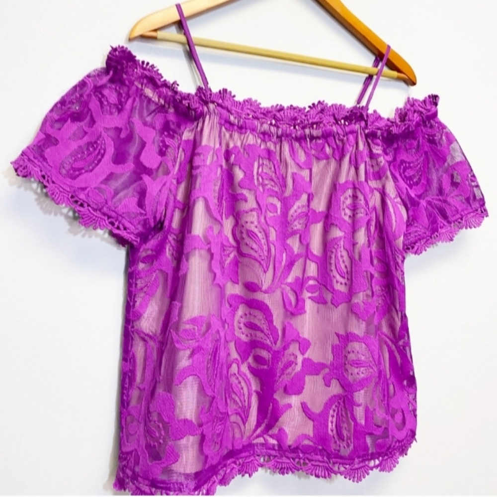 Women's Off-Shoulder Lace Blouse - Violet